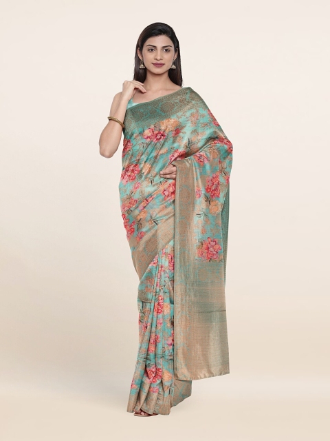 

Pothys Blue & Pink Floral Zari Art Silk Saree