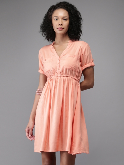 

Moda Rapido Women Peach Solid Fit and Flare Dress