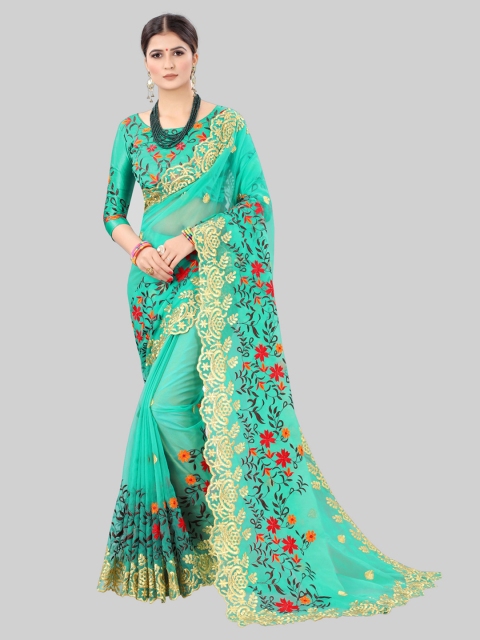 

MARUTI ART Sea Green Floral Embroidered Saree