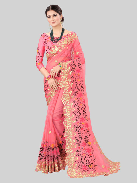

MARUTI ART Peach-Coloured Embroidered Saree