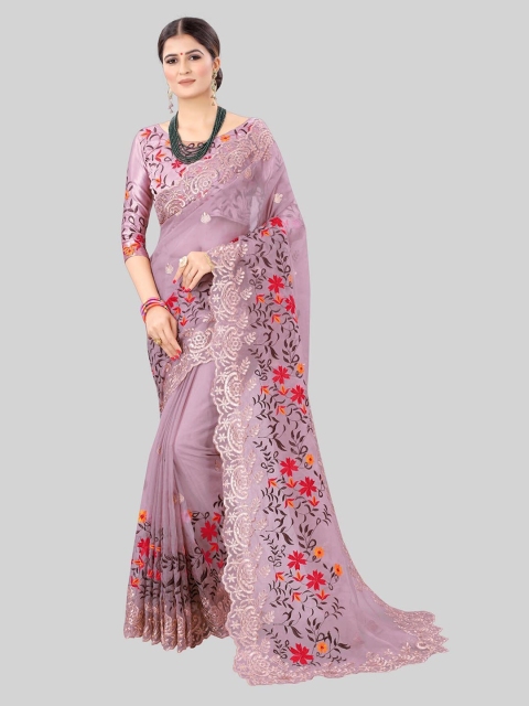 

MARUTI ART Mauve Floral Embroidered Saree
