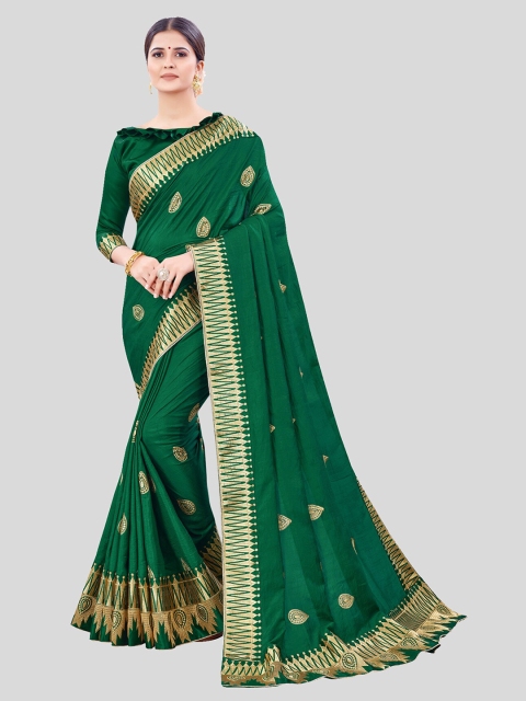 

MARUTI ART Green & Gold-Toned Ethnic Motifs Zari Satin Saree