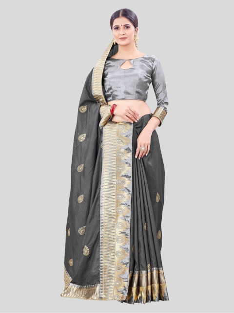 

MARUTI ART Grey & Gold-Toned Ethnic Motif Embroidered Saree
