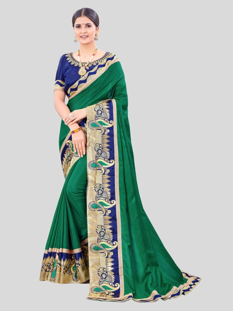 

MARUTI ART Green & Gold-Toned Embroidered Silk Blend Saree