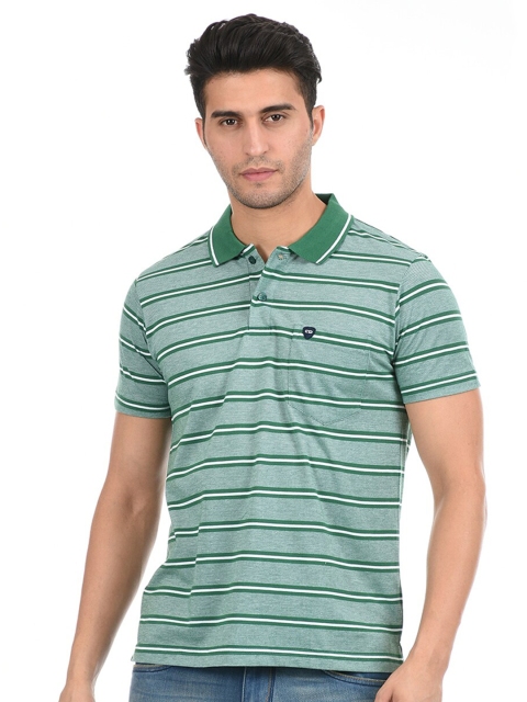 

Cloak & Decker by Monte Carlo Men Green Striped Polo Collar Cotton T-shirt