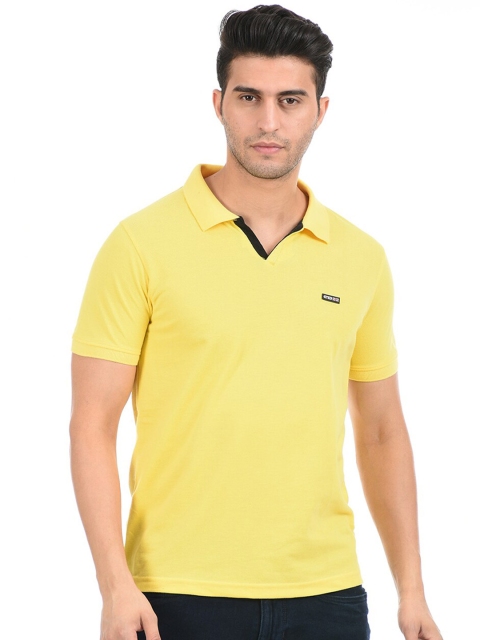 

Cloak & Decker by Monte Carlo Men Yellow Polo Collar Solid Cotton T-shirt