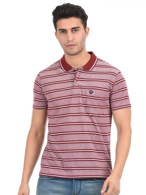 

Cloak & Decker by Monte Carlo Men Red Striped Cotton Polo Collar T-shirt