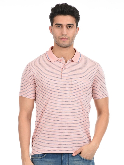 

Cloak & Decker by Monte Carlo Men Pink Striped Polo Collar T-shirt