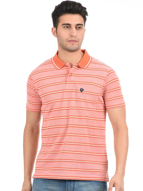 

Cloak & Decker by Monte Carlo Men Orange Striped Polo Collar T-shirt