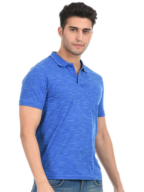 

Cloak & Decker by Monte Carlo Men Blue Striped Polo Collar T-shirt