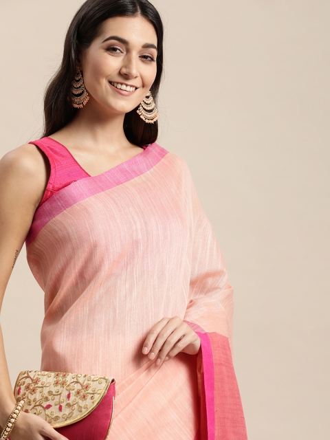 

swatika Peach-Coloured & Pink Pure Cotton Bhagalpuri Saree