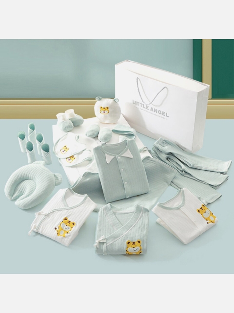 

Little Surprise Box LLP Unisex 25 pcs Newly Born Baby Green Solid Apparel Gift Set