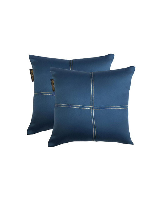 

Lushomes Blue & Beige Set of 2 Embroidered Square Cushion Covers