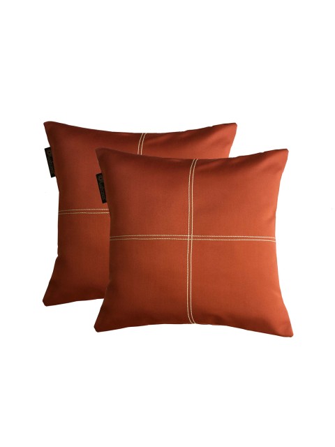 

Lushomes Red & Beige Set of 2 Embroidered Square Cushion Covers