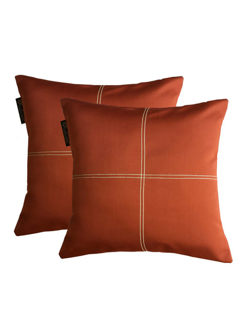 

Lushomes Red & White Set of 2 Square Cushion Covers