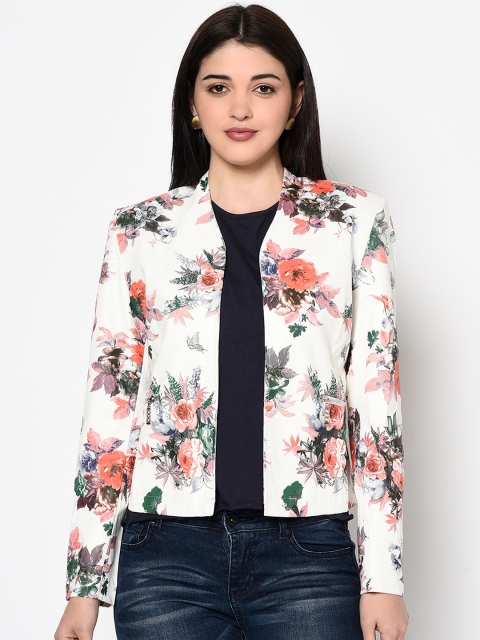 

Miss Grace Women Off White Floral Crop Tailored Jacket with Patchwork