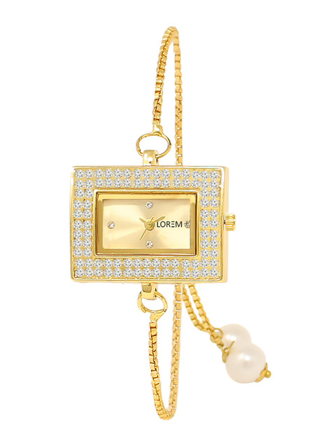 

LOREM Women Gold-Toned Embellished Dial & Gold Toned Bracelet Style Straps Analogue Watch