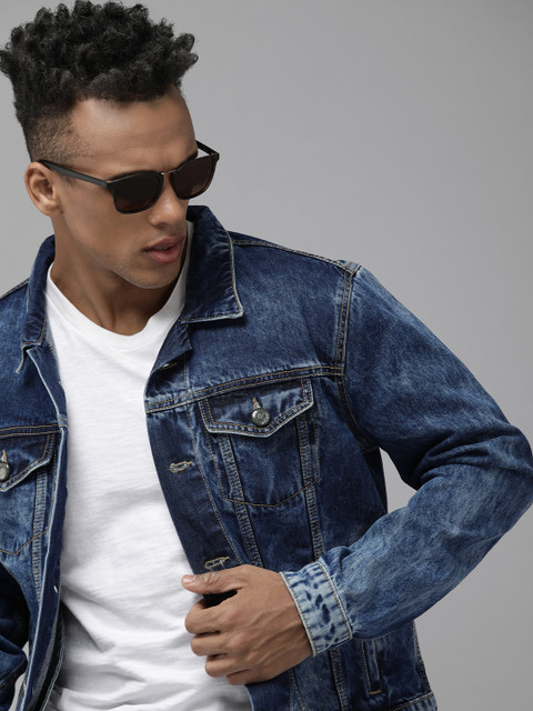 

Roadster Men Navy Blue Solid Denim Jacket