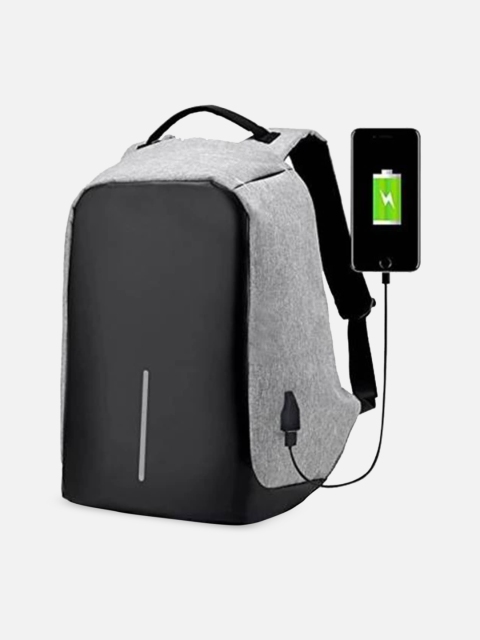 

PLAYYBAGS Unisex Grey & Black Backpack with Anti-Theft