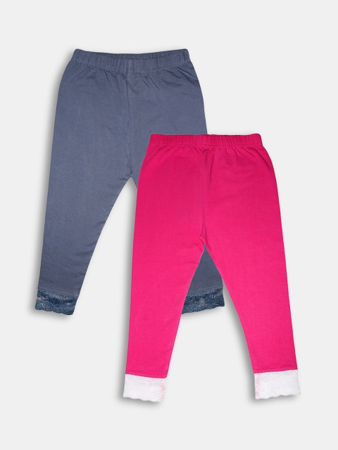 

Hopscotch Girls Pack Of 2 Pink & Blue Solid Cotton Leggings