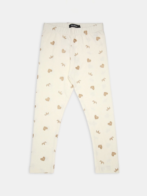 

Hopscotch Girls Off White & Gold Printed Ankle Length Leggings