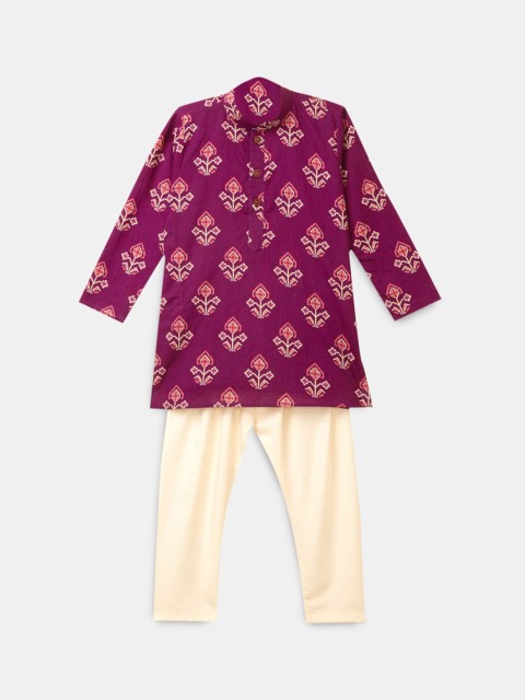 

Hopscotch Boys Purple Printed Kurta with Trousers