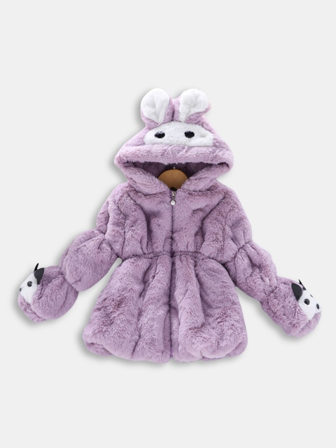

Hopscotch Girls Purple & White Colourblocked Faux Fur Trim Jacket