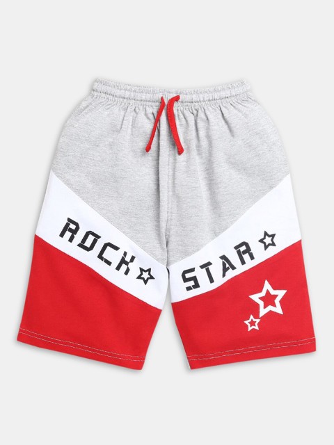 

Hopscotch Boys Grey & Red Colourblocked Cotton Shorts