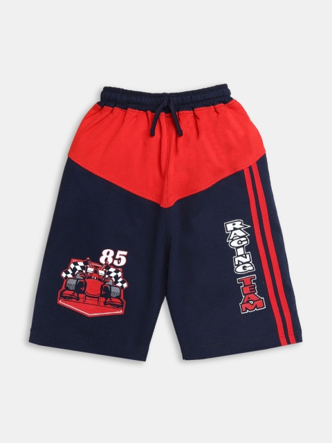 

Hopscotch Boys Red Colourblocked Regular Fit Shorts