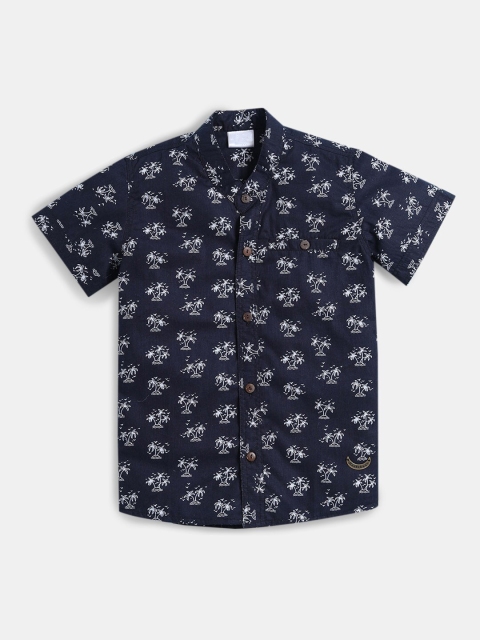 

Hopscotch Boys Navy Blue Floral Printed Casual Shirt