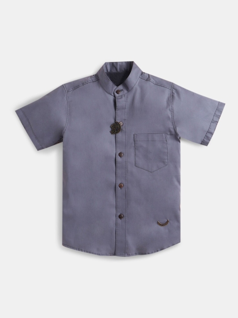 

Hopscotch Boys Grey Cotton Casual Shirt With Broach