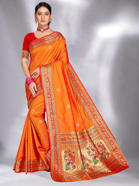 

MS RETAIL Mustard & Green Ethnic Motifs Zari Paithani Saree