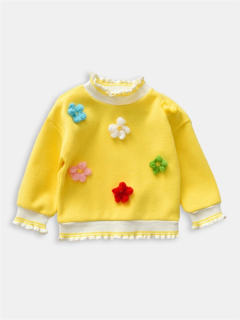 

Hopscotch Girls Yellow Floral Applique Full-Sleeve Sweatshirt
