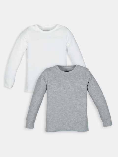 

Hopscotch Boys Pack Of 2 Solid White and Grey Cotton Thermal Tops