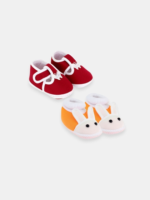 

Hopscotch Kids Set Of 2 Orange & Red Animal Applique Embellished Booties