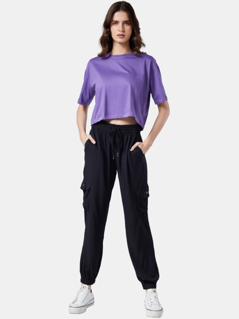 

The Souled Store Women Black & Purple Solid Co-Ords