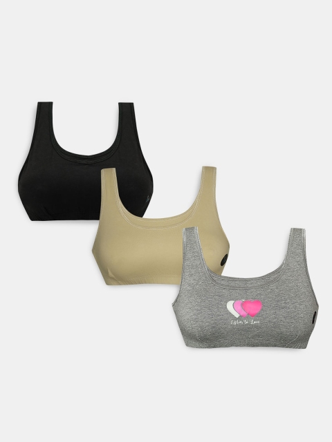 

Hopscotch Pack Of 3 Black & Grey Non Padded Bra