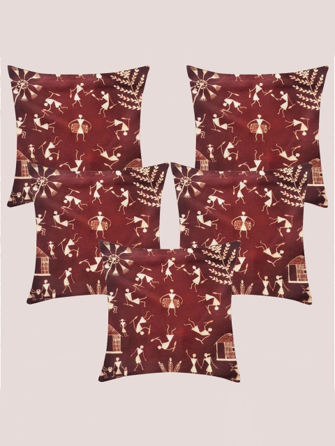 

Molcha Brown & Cream-Coloured Set of 5 Quirky Square Cushion Covers