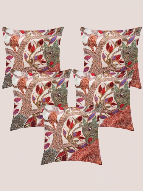 

Molcha Red & White Set of 5 Floral Square Cushion Covers
