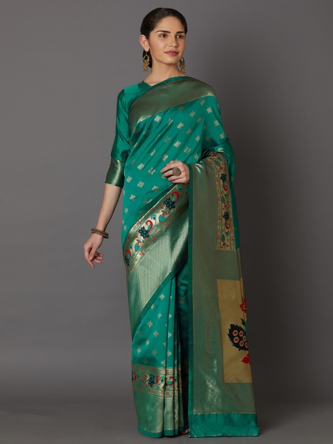 

Mitera Teal & Green Woven Design Zari Art Silk Banarasi Saree