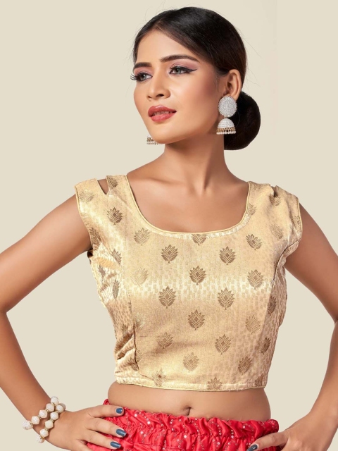 

HIMRISE Women Golden Printed Saree Blouse, Gold