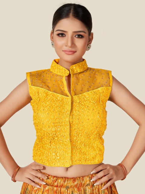 

HIMRISE Women Yellow Woven-Design Sleeveless Saree Blouse