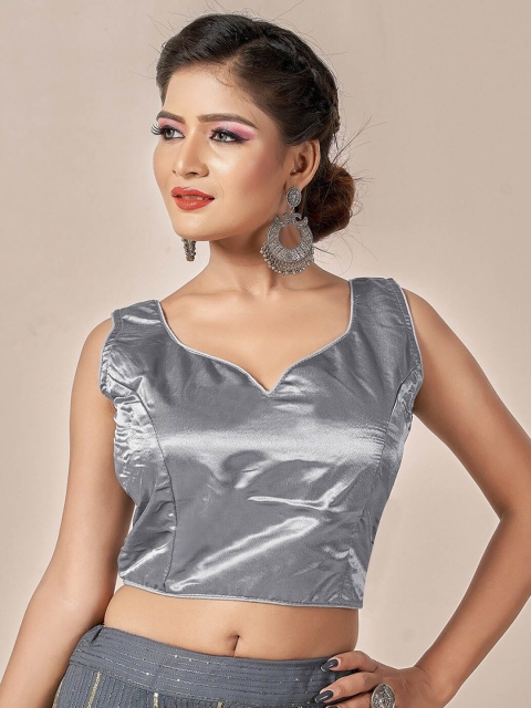 

HIMRISE Women Grey Solid Saree Blouse