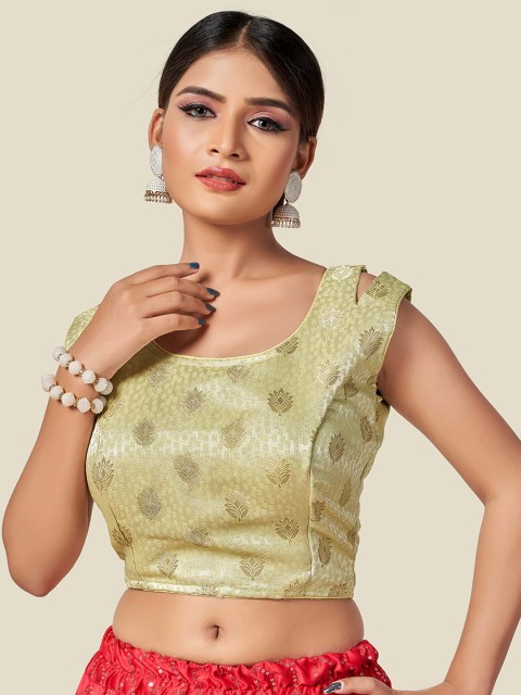 

HIMRISE Women Sea Green Brocade Sleeveless Saree Blouse