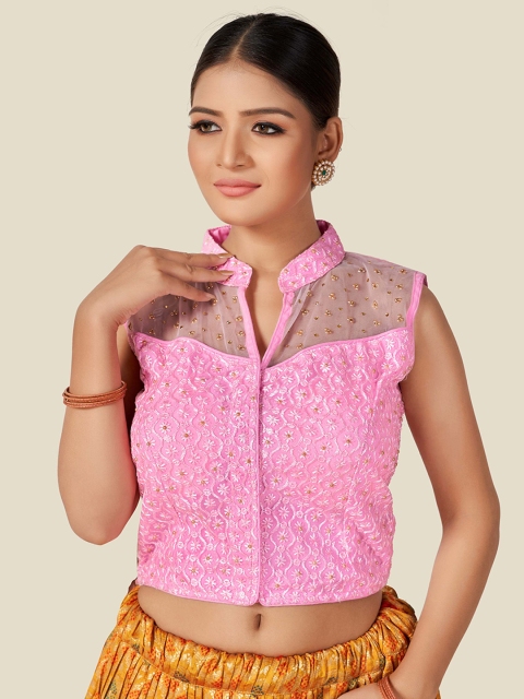 

HIMRISE Women Pink Embroidered Saree Blouse