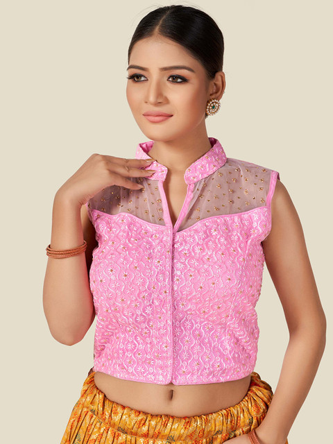 

HIMRISE Women Pink Embroidered Saree Blouse
