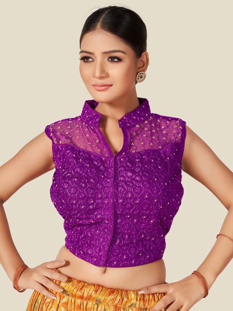 

HIMRISE Purple Woven Design Saree Blouse