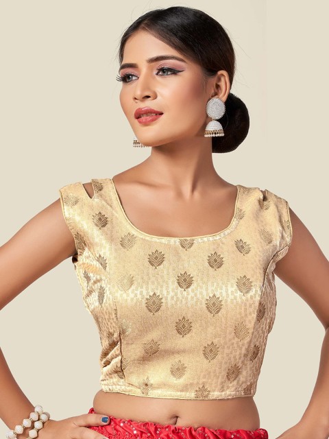 

HIMRISE Women Golden Printed Saree Blouse, Gold