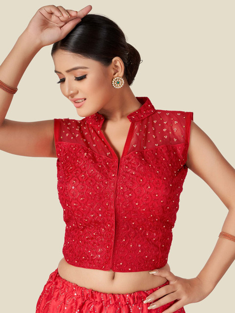 

HIMRISE Red Woven Design Saree Blouse