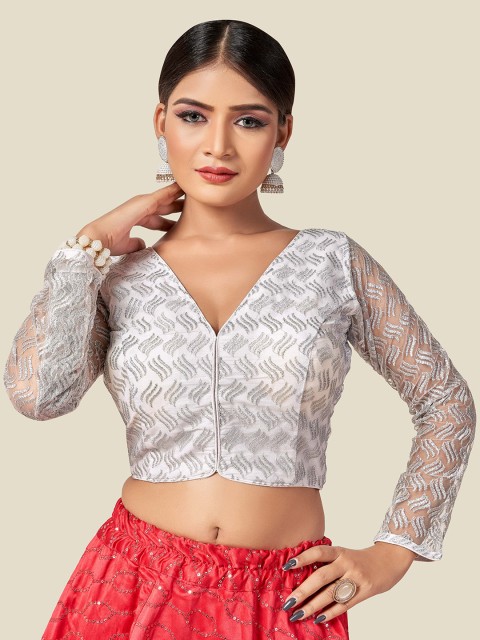 

HIMRISE White Embroidered Saree Blouse